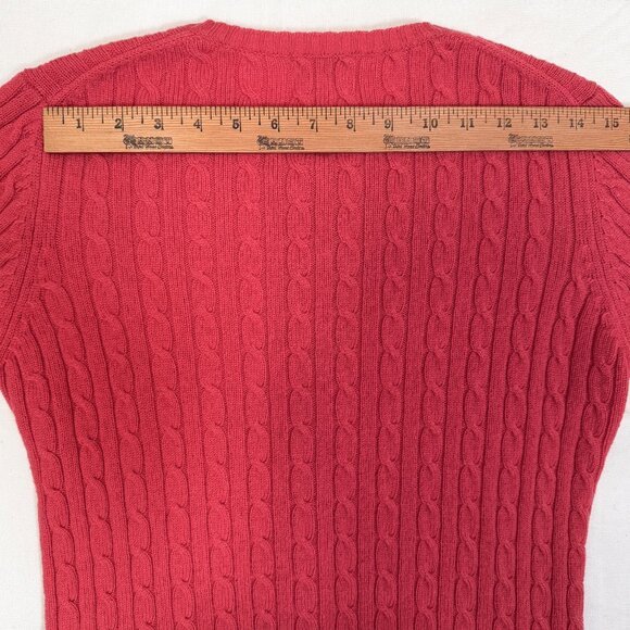 Vintage L.L. Bean Red Lambswool Blend Cable Knit Cardigan Sweater Size Small - Picture 15 of 15
